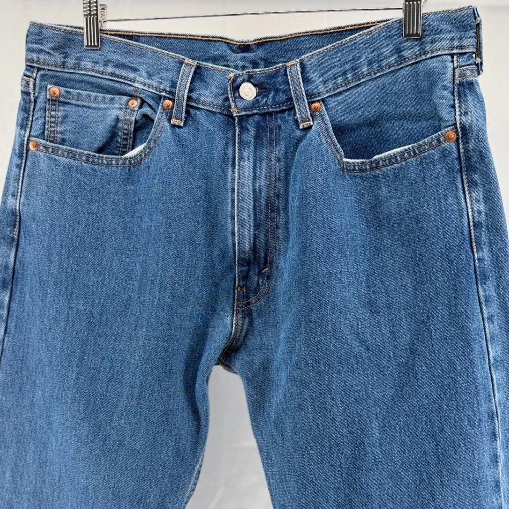 Levis 505 Regular Fit Straight Leg Jeans Mens 36x32 Medium Wash Blue Denim